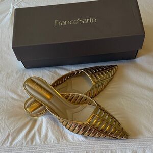 Franco Sarto gold woven kitten heels
